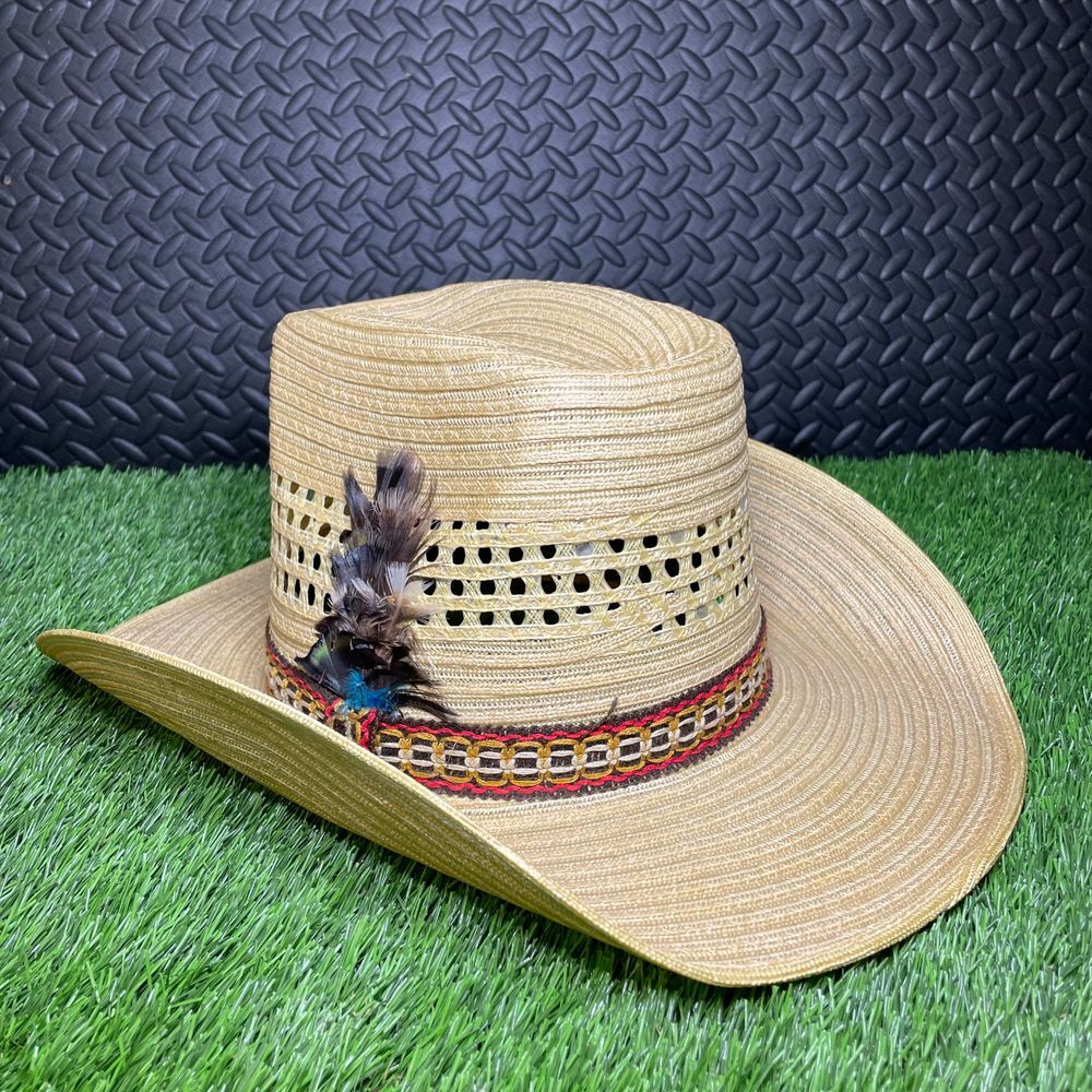 Vtg‎ RIO GRANDE Cowboy Hat Men 7 Chihuahua Straw Feather High Dome Mexico